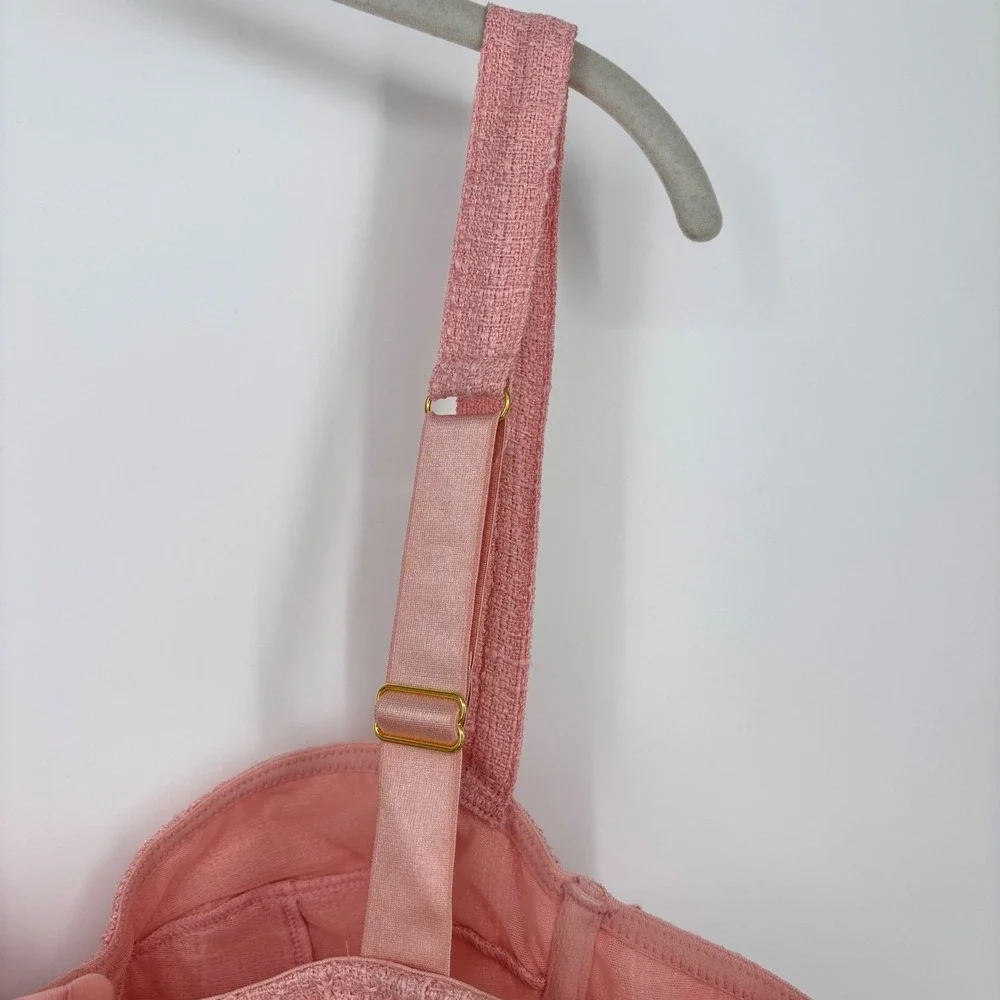 Anthropologie Tweed Corset Bustier Top Sz XL Pink Ribbons Feminine Sexy Romantic - Picture 12 of 14
